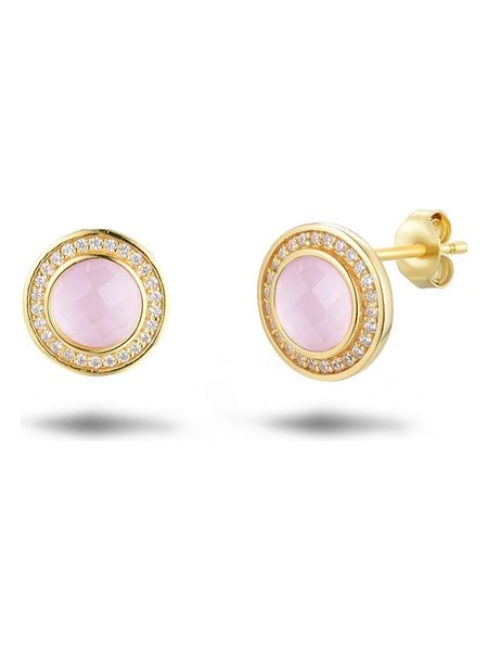 Les Petites Précieuses Pozłacane kolczyki-wkrętki z cyrkoniami i kwarcem różowym rozmiar: onesize. Czerwone kolczyki damskie Les Petites Précieuses, z cyrkonią, pozłacane. Za 261.67 zł.