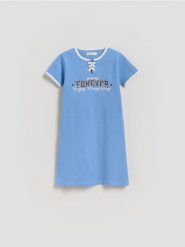 Prążkowana sukienka - niebieski. Niebieskie sukienki dziewczęce Reserved, bez wzorów, z bawełny, bez ramiączek. Za 59.99 zł.