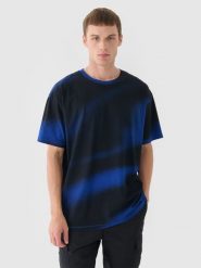 4F T-shirt oversize z nadrukiem męski - niebieski S. Niebieskie t-shirty męskie 4f, m, bez wzorów, z bawełny, bez kołnierzyka. W wyprzedaży za 39.99 zł.