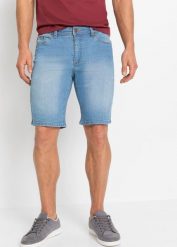 Bermudy dżinsowe ze stretchem, regular fit (2 pary). Niebieskie szorty męskie bonprix, bez wzorów, z jeansu, klasyczne. Za 169.98 zł.