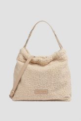 VALENTINO Duża beżowa damska torebka Qube Hobo Bag. Brązowe torebki klasyczne damskie Valentino by Mario Valentino, bez wzorów, z futra, duże, bez dodatków. W wyprzedaży za 457.99 zł.