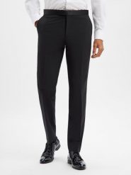 BOSS Spodnie z zawartością wełny dziewiczej - Leon Tux Mężczyźni Regular Fit czarny, 24. Czarne spodnie materiałowe męskie Boss, z wełny. Za 799.95 zł.