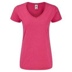 Koszulka Damska Z Dekoltem W Kształcie Litery V. Czerwone bluzki damskie Fruit of the Loom, xs, bez wzorów, sportowe, bez kołnierzyka, bez ramiączek. Za 34.99 zł.