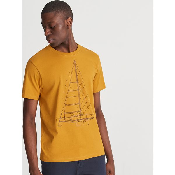 T-shirt z nadrukiem - Żółty. Żółte koszulki dziewczęce Reserved, bez wzorów, bez ramiączek. W wyprzedaży za 9.99 zł.