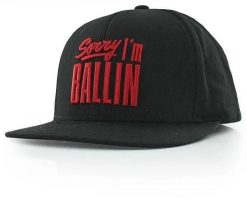 Czapka snapback 8527 „Sorry I’m Ballin” 100% bawełna Onesize. Czarne czapki męskie K1X, bez wzorów, z bawełny. Za 171.99 zł.