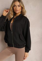 Czarna Bluza Typu Bomberka z Suwakiem i Kieszeniami na Klapki Pleoria. Czarne bluzy bez kaptura damskie Renee, plus size. Za 44.99 zł.