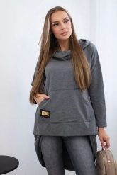Bluza z długim tyłem i kapturem grafitowa. Szare bluzy z kapturem damskie KESI, l, z bawełny. Za 229.98 zł.