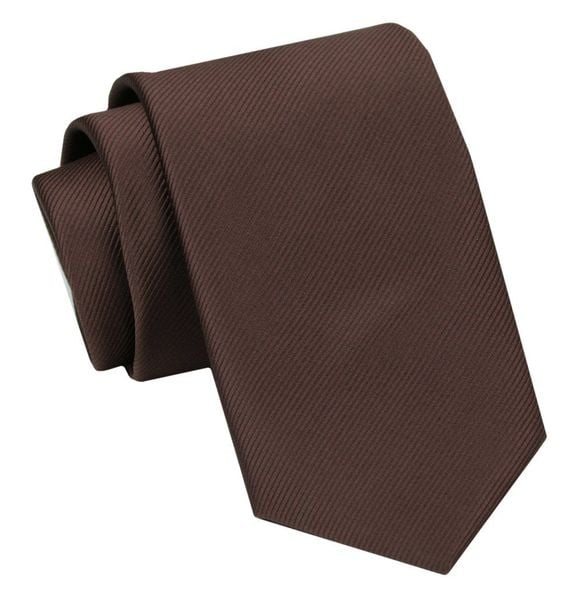 Męski Krawat Angelo di Monti - Czekoladowy. Brązowe krawaty i muchy męskie Angelo di Monti, bez wzorów, z tkaniny, eleganckie. Za 49.99 zł.