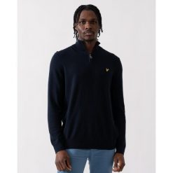 Sweter z bawełny i wełny merino z zamkiem 1/4 Lyle & Scott. Niebieskie swetry męskie LYLE AND SCOTT, l, bez wzorów, z bawełny, bez kołnierzyka. Za 386.75 zł.