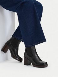 GINO ROSSI Botki C-27740PE-PLATEAU Czarny. Czarne botki damskie Gino Rossi, ze skóry, bez obcasa, na słupku, bez zapięcia. Za 349.99 zł.