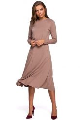 Rozkloszowana Sukienka z Rozcięciem - Cappuccino. Czarne sukienki damskie MOE, l, bez wzorów, z elastanu, wizytowe, bez kołnierzyka, bez ramiączek, rozkloszowane. Za 314.90 zł.