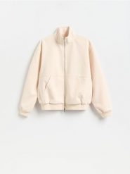Sztruksowa bluza ze stójką - kremowy. Białe bluzy bez kaptura męskie Reserved, l, z dzianiny. Za 149.99 zł.