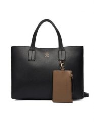 Tommy Hilfiger Torebka Th Icon Mini Tote AW0AW18233 Czarny. Czarne torebki klasyczne damskie Tommy Hilfiger, bez wzorów, ze skóry, bez dodatków. Za 649.99 zł.