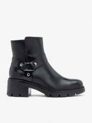 Czarne botki biker boots ze skóry licowej. Czarne botki damskie Ryłko, ze skóry, klasyczne, z okrągłym noskiem, bez obcasa, na obcasie, bez zapięcia. W wyprzedaży za 449.99 zł.