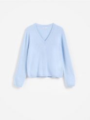 Wełniany sweter - jasnoniebieski. Niebieskie swetry klasyczne damskie Reserved, l, z wełny, bez kołnierzyka. Za 259.99 zł.