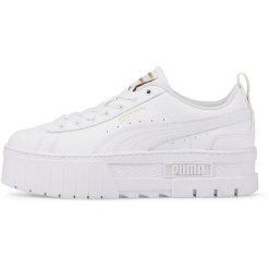Buty sportowe Puma Mayze Lth Jr. Białe buty sportowe na co dzień damskie Puma, bez wzorów, z materiału. Za 322.00 zł.