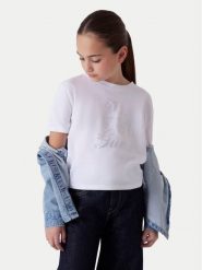 Guess T-Shirt J6RI38 K6YW4 Biały Regular Fit. Białe koszulki dziewczęce Guess, z aplikacjami, z bawełny, bez ramiączek. Za 99.99 zł.