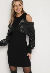 Czarna Dzianinowa Sukienka z Wiskozą z Rękawami z Imitacji Skóry Maivonne. Czarne sukienki damskie Born2be, na co dzień, na lato, bez wzorów, z dzianiny, klasyczne, bez kołnierzyka, bez ramiączek, mini. Za 79.99 zł.