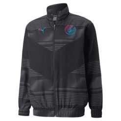 Kurtka z dresu Manchester City Prematch 2021/22. Czarne kurtki męskie Puma, l, bez wzorów, z dresówki, eleganckie, bez kaptura. Za 290.25 zł.