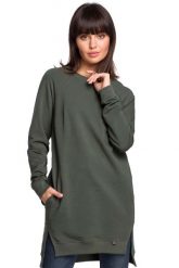 Zielona Długa Nierozpinana Bluza z Rozporkami. Zielone bluzy bez kaptura damskie MOE, l, z bawełny. Za 249.90 zł.
