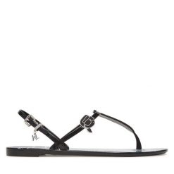 Sandały KARL LAGERFELD. Czarne sandały damskie Karl Lagerfeld, bez wzorów, bez obcasa, na płaskiej podeszwie. Za 239.99 zł.