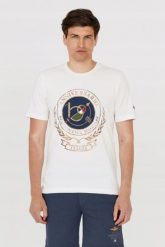AERONAUTICA MILITARE Biały t-shirt męski. Białe t-shirty męskie AERONAUTICA MILITARE, m, bez wzorów, bez kołnierzyka. W wyprzedaży za 269.99 zł.