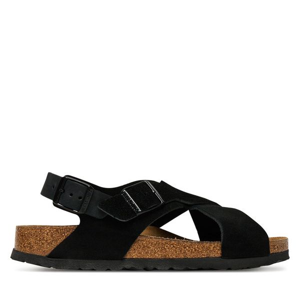 Sandały Birkenstock. Czarne sandały damskie Birkenstock, bez wzorów, bez obcasa, na płaskiej podeszwie. Za 629.99 zł.