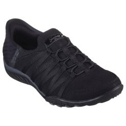 Damskie BREATHE-EASY ROLL-WITH-ME Slip-On Czarny. Czarne trampki i tenisówki damskie Skechers, bez wzorów, z dzianiny. Za 349.99 zł.