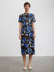 BGN Sukienka w kolorze niebiesko-kremowo-brązowym rozmiar: 38. Niebieskie sukienki damskie BGN, na imprezę, bez wzorów, bez kołnierzyka, bez ramiączek, midi. Za 144.92 zł.