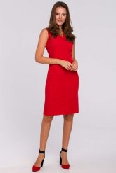 Klasyczna elegancka sukienka midi z dekoltem V czerwona. Czerwone sukienki damskie Sukienki.shop, do pracy, m, bez wzorów, biznesowe, bez kołnierzyka, bez ramiączek, midi, dopasowane. Za 209.00 zł.