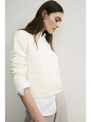 Oui Sweter w kolorze kremowym rozmiar: 44. Brązowe swetry klasyczne damskie Oui, z bawełny, bez kołnierzyka. Za 193.70 zł.