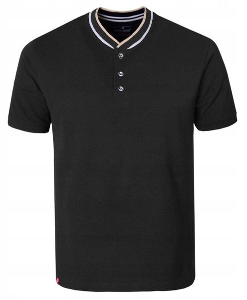 Koszulka Męska (T-Shirt) na Stójce z Guzikami - Pako Jeans - Czarna. Czarne t-shirty męskie Pako Jeans, l, bez wzorów, z bawełny, bez kołnierzyka. Za 95.00 zł.