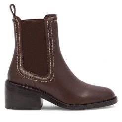 Botki GINO ROSSI. Brązowe botki damskie Gino Rossi, bez obcasa, na słupku, bez zapięcia. Za 279.99 zł.