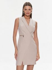 Rinascimento Sukienka koktajlowa CFC0117778003 Beżowy Regular Fit. Brązowe sukienki damskie RINASCIMENTO, l, bez wzorów, z syntetyku, wizytowe, bez kołnierzyka, bez ramiączek. Za 509.99 zł.