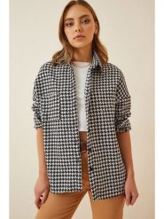 Happiness Istanbul Kurtka koszulowa w kolorze czarno-białym rozmiar: 40. Białe kurtki damskie Happiness Istanbul, bez wzorów, bez kaptura. Za 73.99 zł.