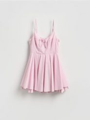 Sukienka mini - różowy. Czerwone sukienki damskie Reserved, l, bez wzorów, z bawełny, bez kołnierzyka, bez ramiączek, mini, rozkloszowane. Za 139.99 zł.