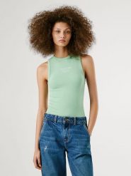 Pepe Jeans Top "Viv" w kolorze jasnozielonym rozmiar: L. Zielone topy damskie Pepe Jeans, l, bez wzorów, z jeansu, bez kołnierzyka. Za 116.37 zł.