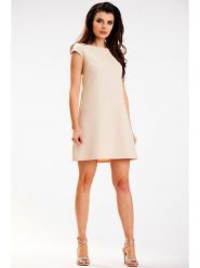 Awama Sukienka w kolorze beżowym rozmiar: L. Brązowe sukienki damskie Awama, l, bez wzorów, bez kołnierzyka, bez ramiączek, mini. Za 109.99 zł.