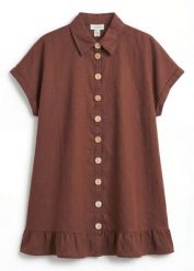 Długa bluzka oversize z mieszanki lnu. Brązowe bluzki damskie bonprix, bez wzorów, z bawełny, bez kołnierzyka, bez ramiączek. Za 147.99 zł.