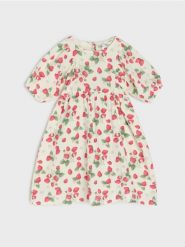 Bawełniana sukienka z motywem truskawek - kremowy. Białe sukienki dziewczęce Sinsay, bez wzorów, z bawełny, bez ramiączek. Za 35.99 zł.