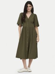 ONLY Sukienka codzienna Tizana 15373535 Zielony Regular Fit. Zielone sukienki damskie Only, na co dzień, l, bez wzorów, z bawełny, bez kołnierzyka, bez ramiączek, proste. Za 199.99 zł.