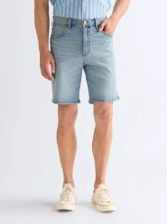 MESKIE SZORTY WRANGLER FRONTIER SHORT SPRING 112378463. Szorty męskie Wrangler, z jeansu, bez kołnierzyka. Za 159.99 zł.