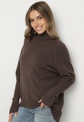 Brązowy Klasyczny Golf z Dodatkiem Kaszmiru Zoirmosa. Brązowe golfy damskie Born2be, bez wzorów, z jeansu, bez ramiączek. Za 119.99 zł.