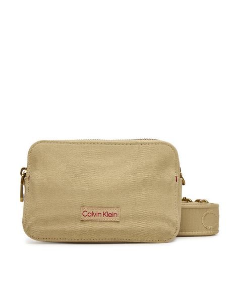 Calvin Klein Torebka Webbing Strap Canvas Camera Bag LV04F3385G Beżowy. Brązowe listonoszki damskie CALVIN KLEIN, bez wzorów, z materiału, bez dodatków. Za 369.99 zł.