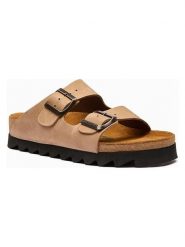 Comfortfusse Skórzane klapki "Troy" w kolorze beżowym rozmiar: 35. Brązowe klapki damskie Comfortfusse, bez wzorów, z nubiku, bez obcasa. Za 260.99 zł.