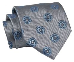 Klasyczny, Szeroki Krawat Męski CHATTIER - Popiel w Niebieskie Grochy. Szare krawaty i muchy męskie Chattier, bez wzorów, z tkaniny, eleganckie. Za 49.00 zł.