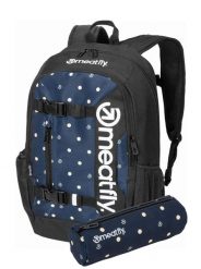 Plecak Basejumper w kropki na laptopa – żółty Meatfly + piórnik. Żółte plecaki damskie Meatfly, bez wzorów, z materiału. Za 254.99 zł.