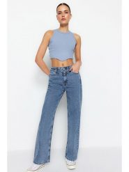 Trendyol Dżinsy - Comfort fit - w kolorze niebieskim rozmiar: 34. Niebieskie jeansy damskie Trendyol, z podwyższonym stanem. Za 86.99 zł.