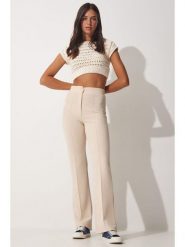 Happiness Istanbul Spodnie w kolorze kremowym rozmiar: 38. Brązowe spodnie materiałowe damskie Happiness Istanbul, bez wzorów, z materiału, z podwyższonym stanem. Za 78.99 zł.