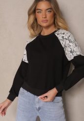 Czarna Bluza z Bawełną z Koronkowymi Wstawkami Xommea. Czarne bluzy bez kaptura damskie Renee, l, z bawełny. Za 64.99 zł.